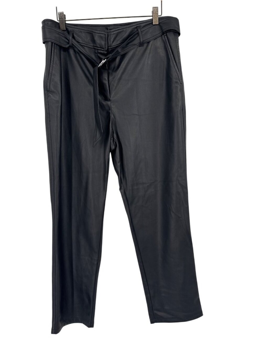 Loft Womens faux Leather Pants Size 12 belted ankle pockets  New $89